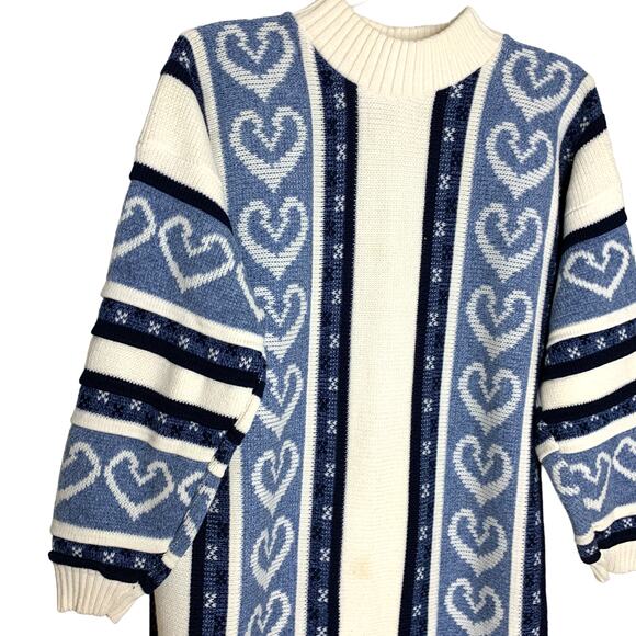 Vintage Heart Knit Striped Mock Neck Sweater Large - Picture 2 of 9